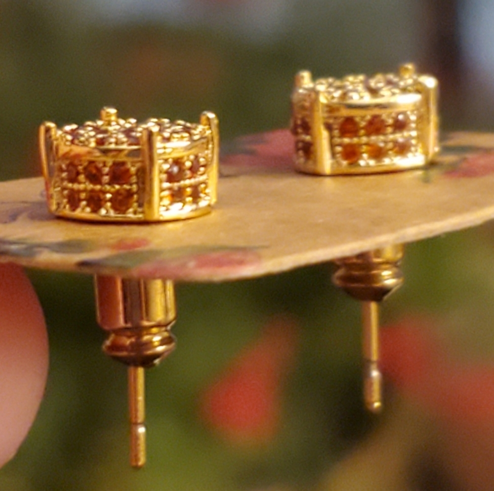 14k Gold Plated Ruby Red Garnet Post Earrings. - image 4